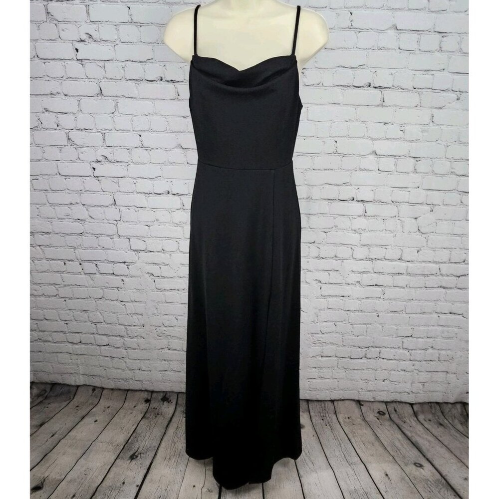 Birdy Grey Black Strappy Side Slit Sweetheart Cowl Neck Bridesmaid Maxi Dress XS
